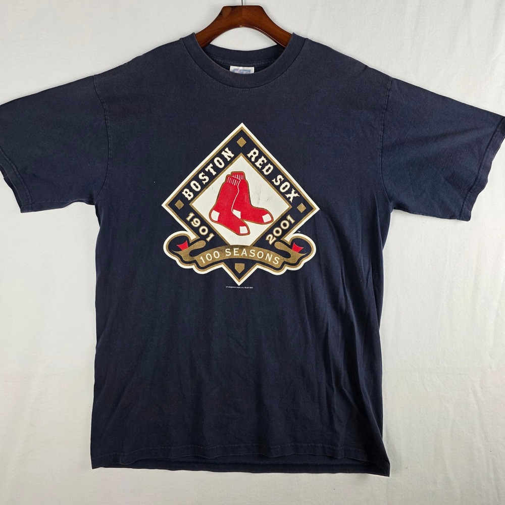 CSA Boston Red Sox 100 Seasons 1901-2001 Graphic T-Shirt Mens XL Navy Blue